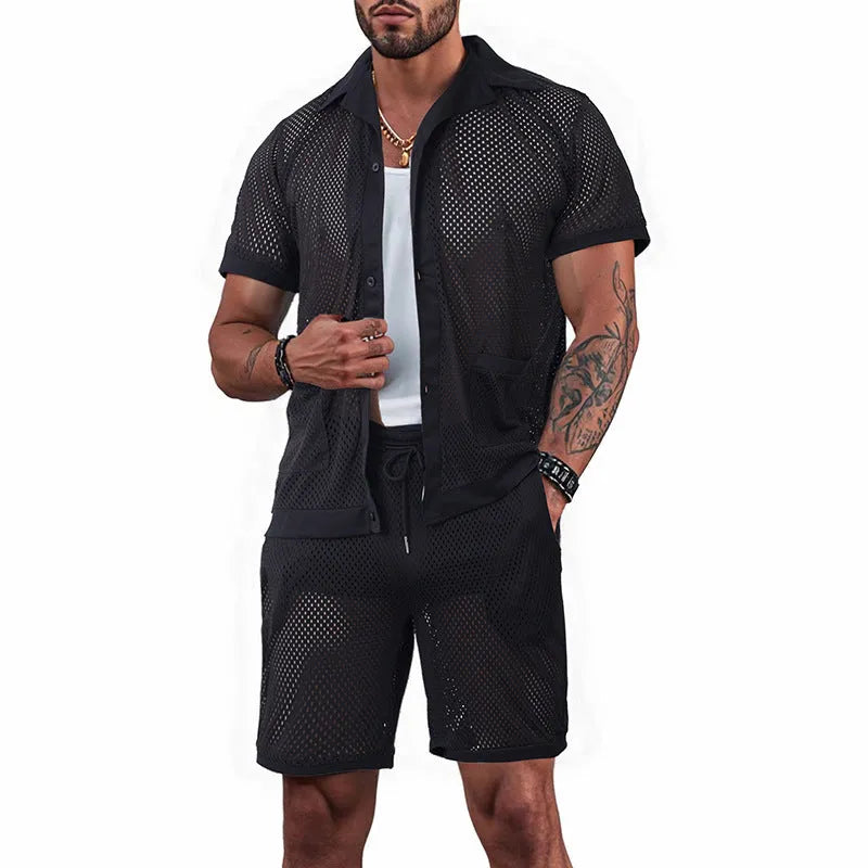 Beach shorts suit set with short sleeve cardigan and matching shorts in lightweight fabric