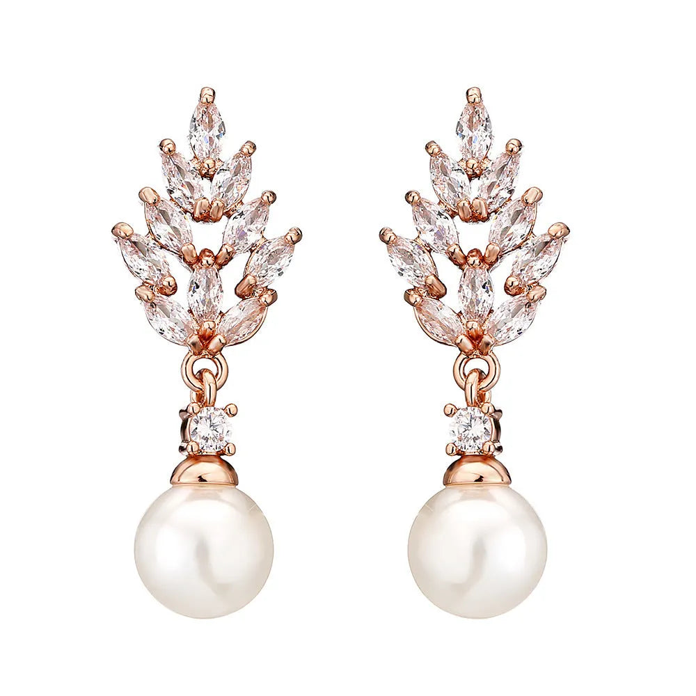 Geometric flower earrings with micro zircon detailing in gold, platinum or rose gold plating