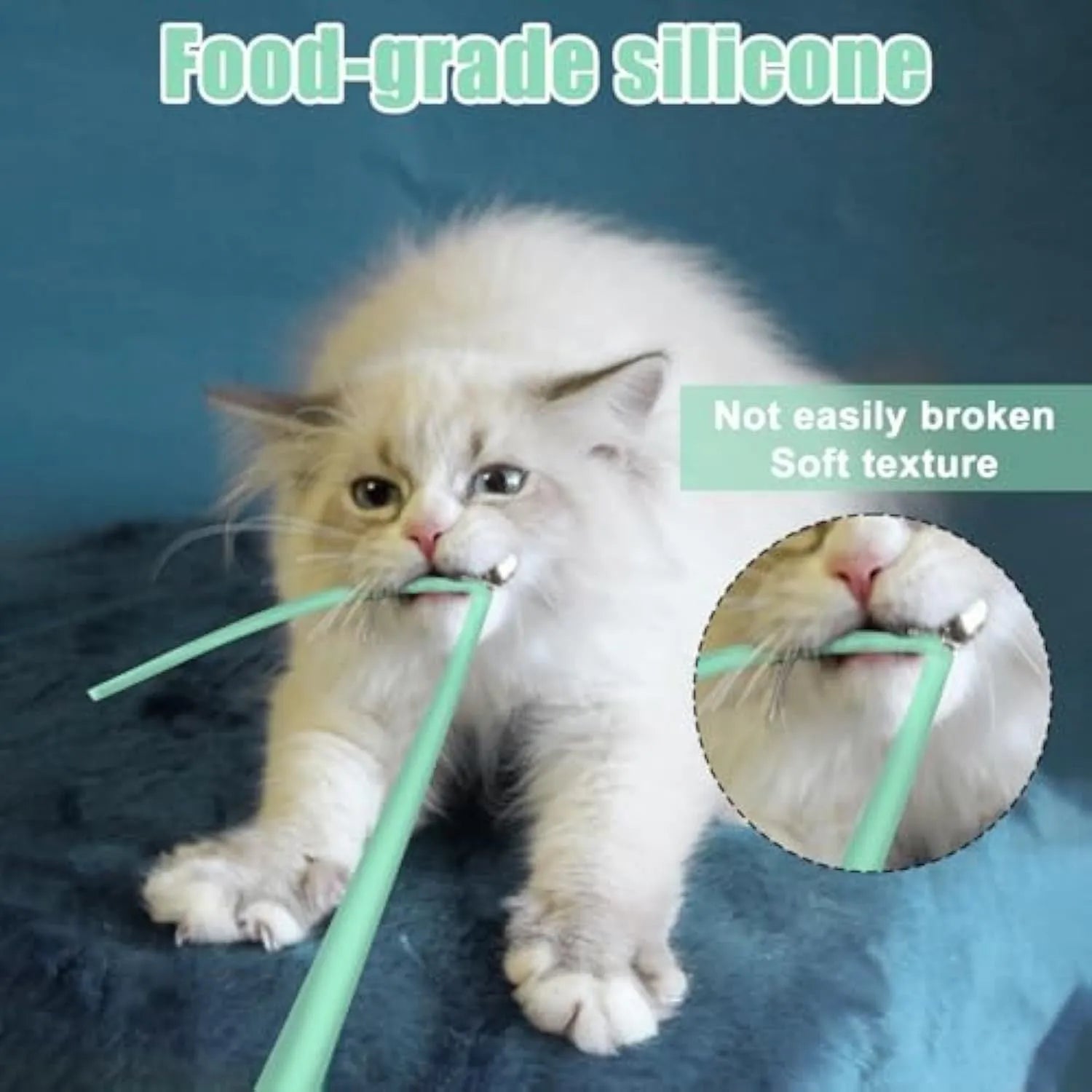 Green automatic cat wand toy with rotating silicone tails for indoor cat entertainment