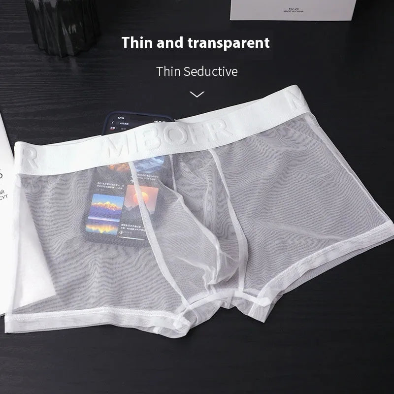 Men's thin quick-drying boxers in multiple colours on a size chart