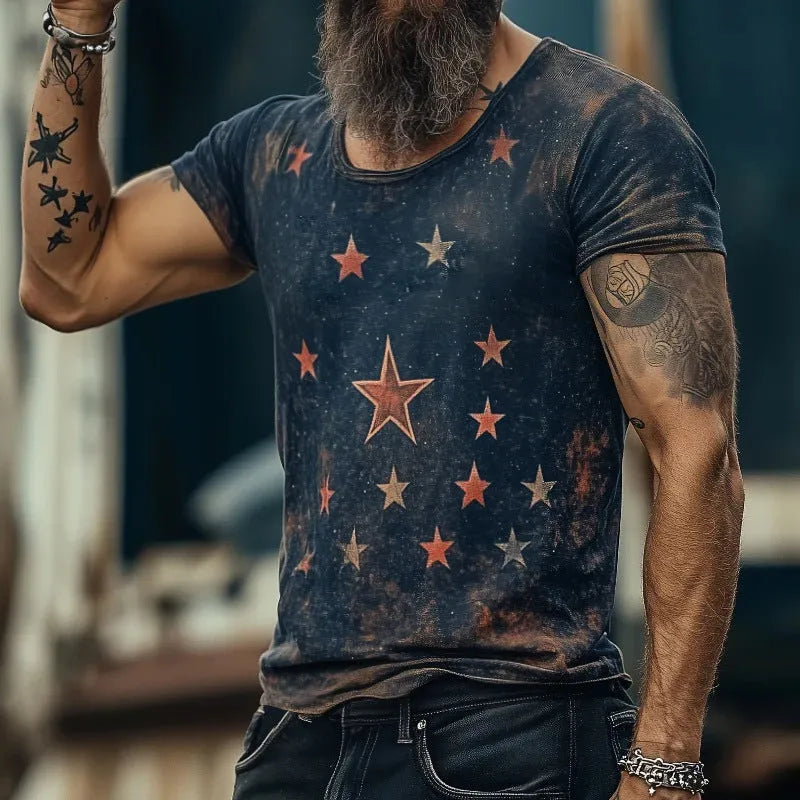 Loose fit short sleeve t-shirt with art retro 3D creative pattern print.