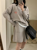 Women's casual knitted sweater and shorts suit with embroidery and animal pattern in imitation cashmere fabric