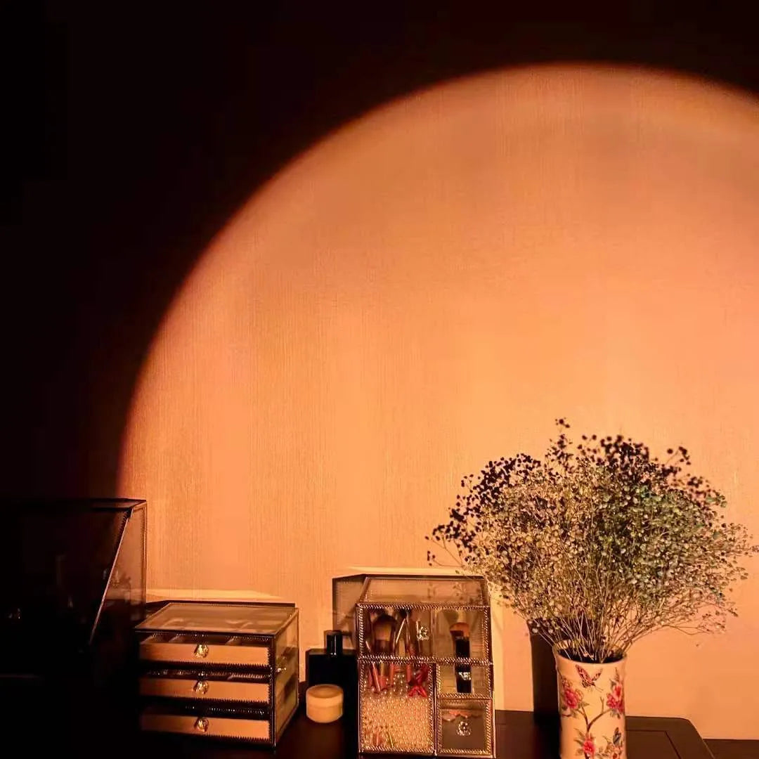 Rechargeable rainbow sunset projection lamp with USB cable and push-button switch