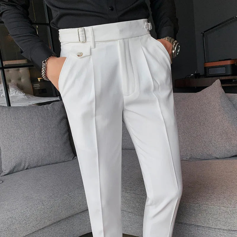 Straight-leg casual trousers in multiple solid colours with polyester construction