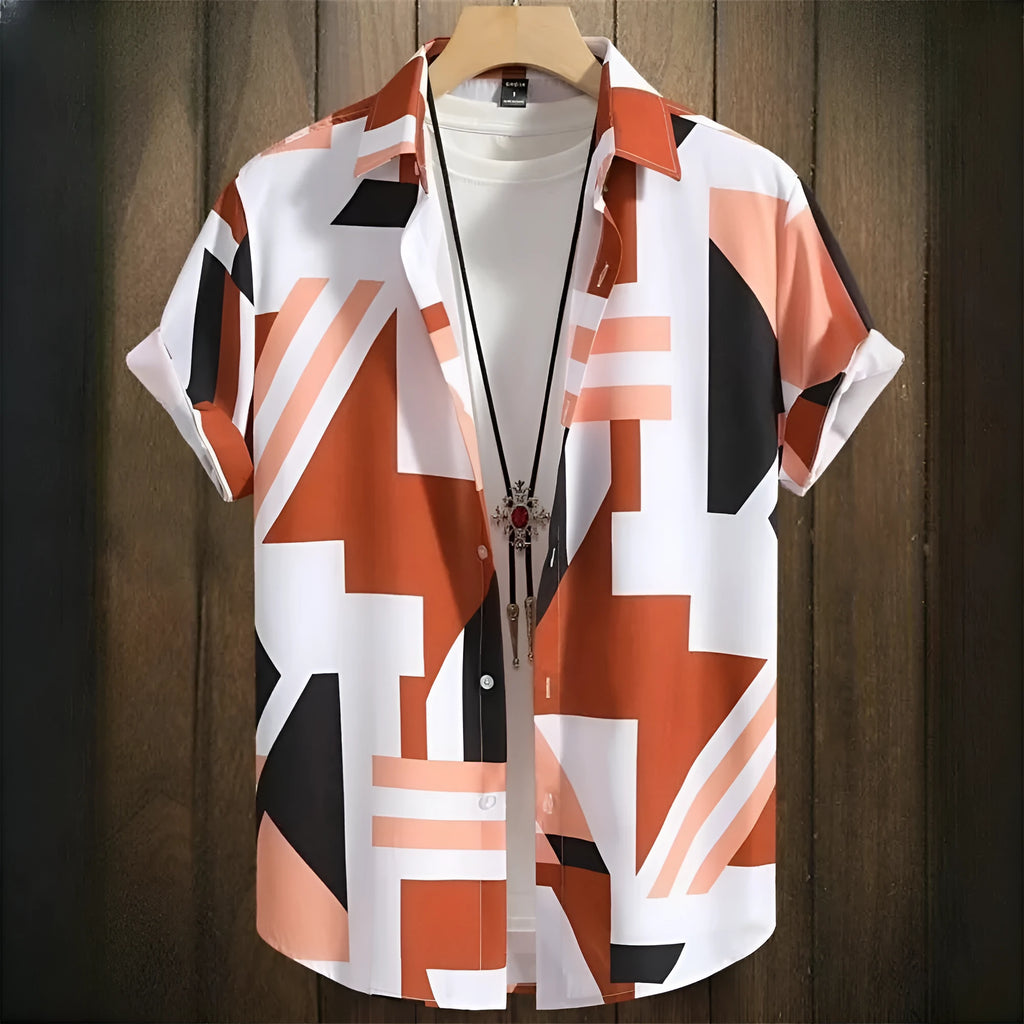 Men's camouflage patterned cardigan shirt with short sleeves and 3D digital printing