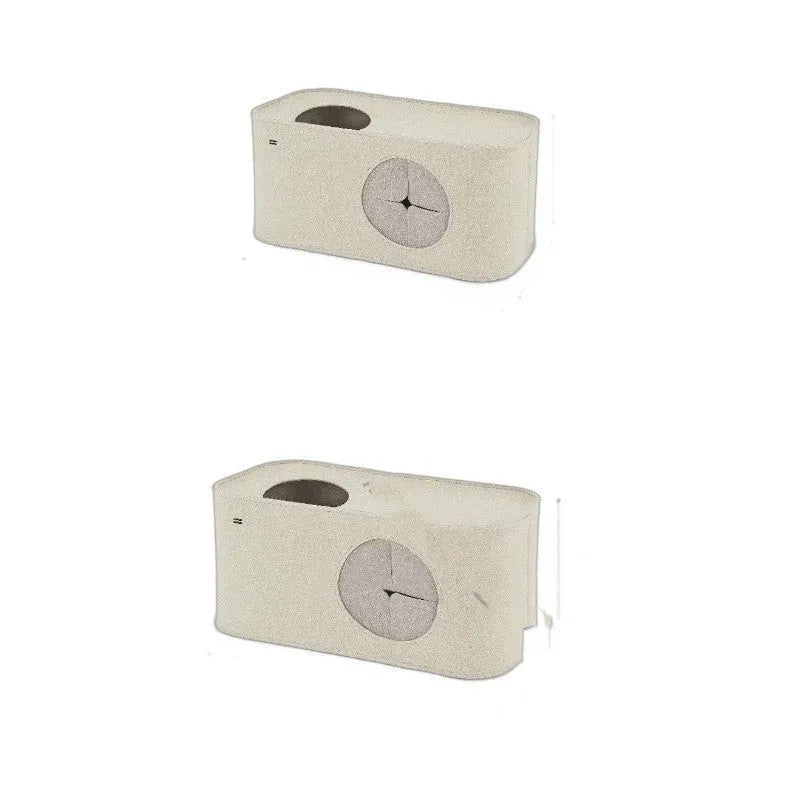 Grey foldable felt cat bed nest shown next to khaki version, demonstrating two size options