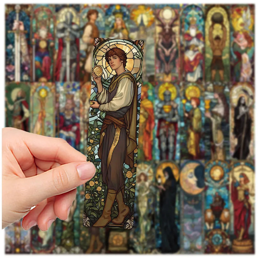 Set of 30 painted glass tarot themed paper bookmarks in cute homemade style