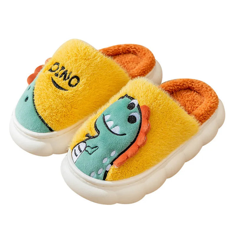 Couple dinosaur plush slippers in three colour designs with thickened soles for indoor wear