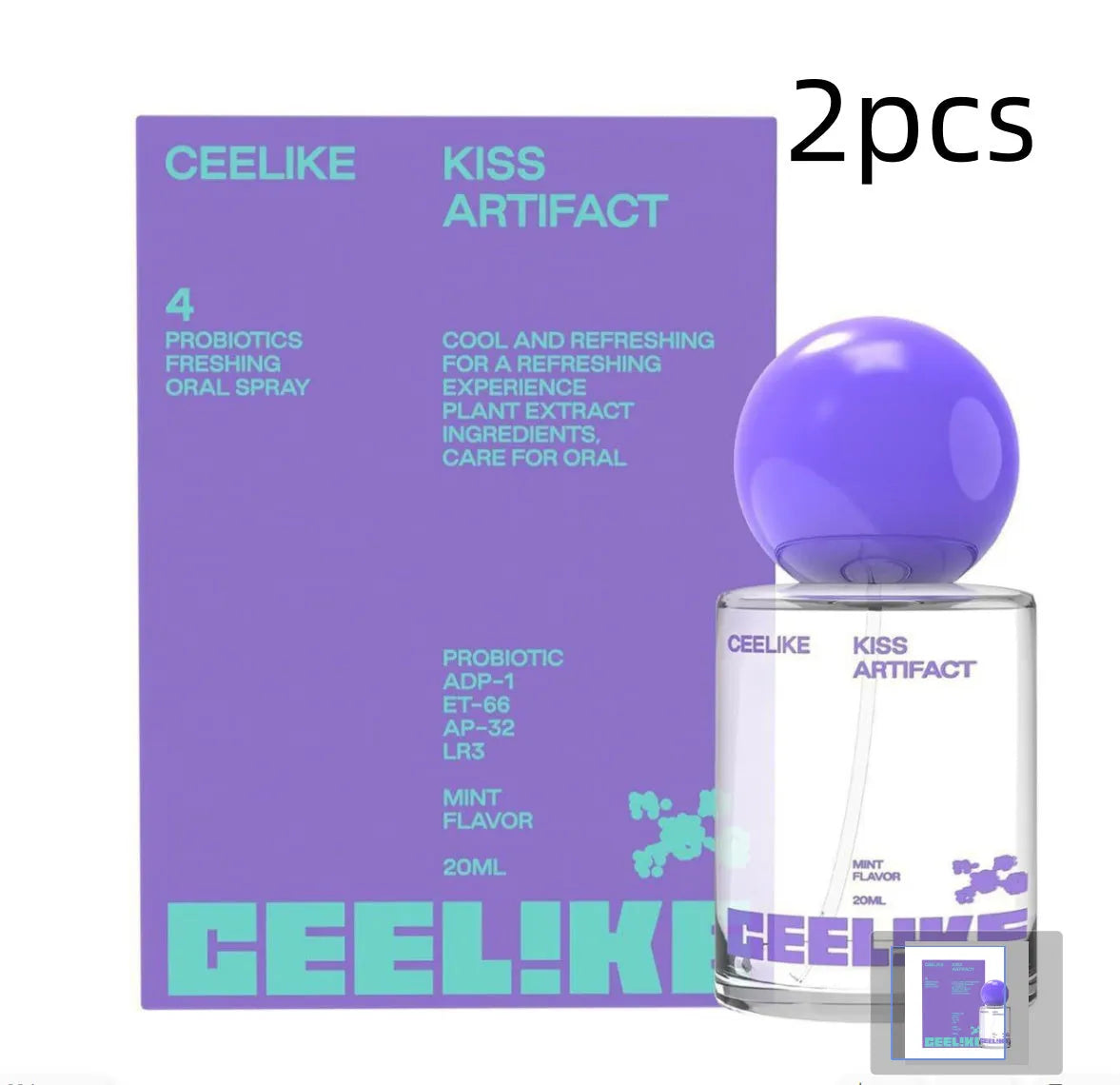 20ml bottle of probiotic oral care spray for long-lasting cleaning, shown with spray nozzle.
