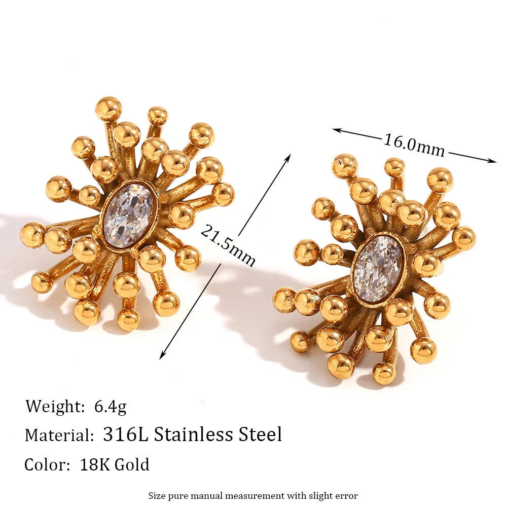 Retro geometric oval stud earrings in stainless steel with electroplating finish