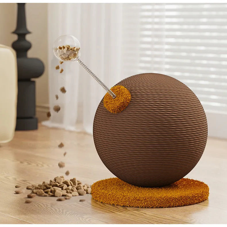 Hemp rope cat scratch board with attached toy in large and small size options