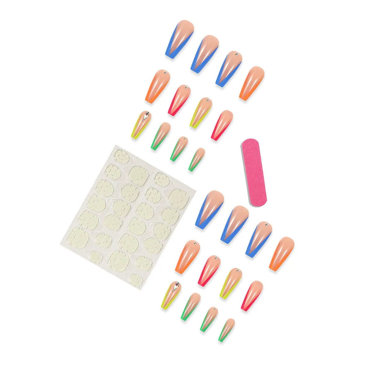 Detachable press-on nail tips in diamond colour French style with a red cartoon love cross heart pattern.