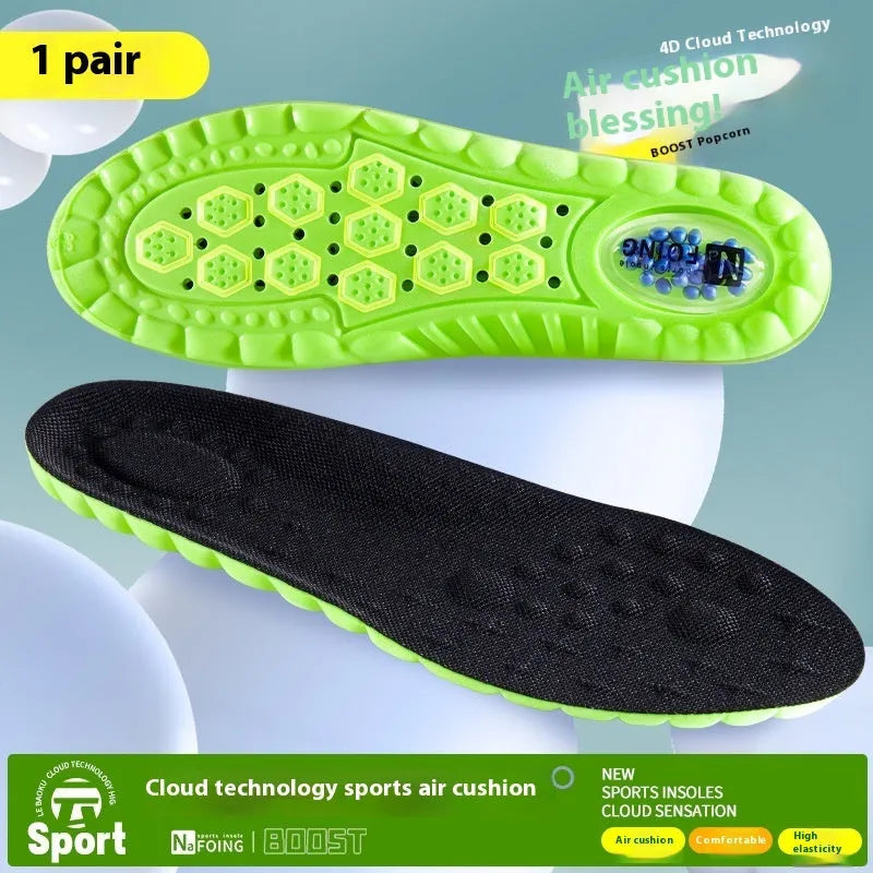 Green PU air cushion sports insoles for shock absorption, shown in size 35-46.
