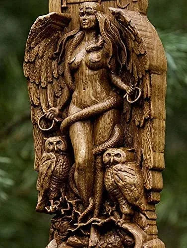 A detailed synthetic resin statue of a Greek Goddess, standing 22cm tall on a base.