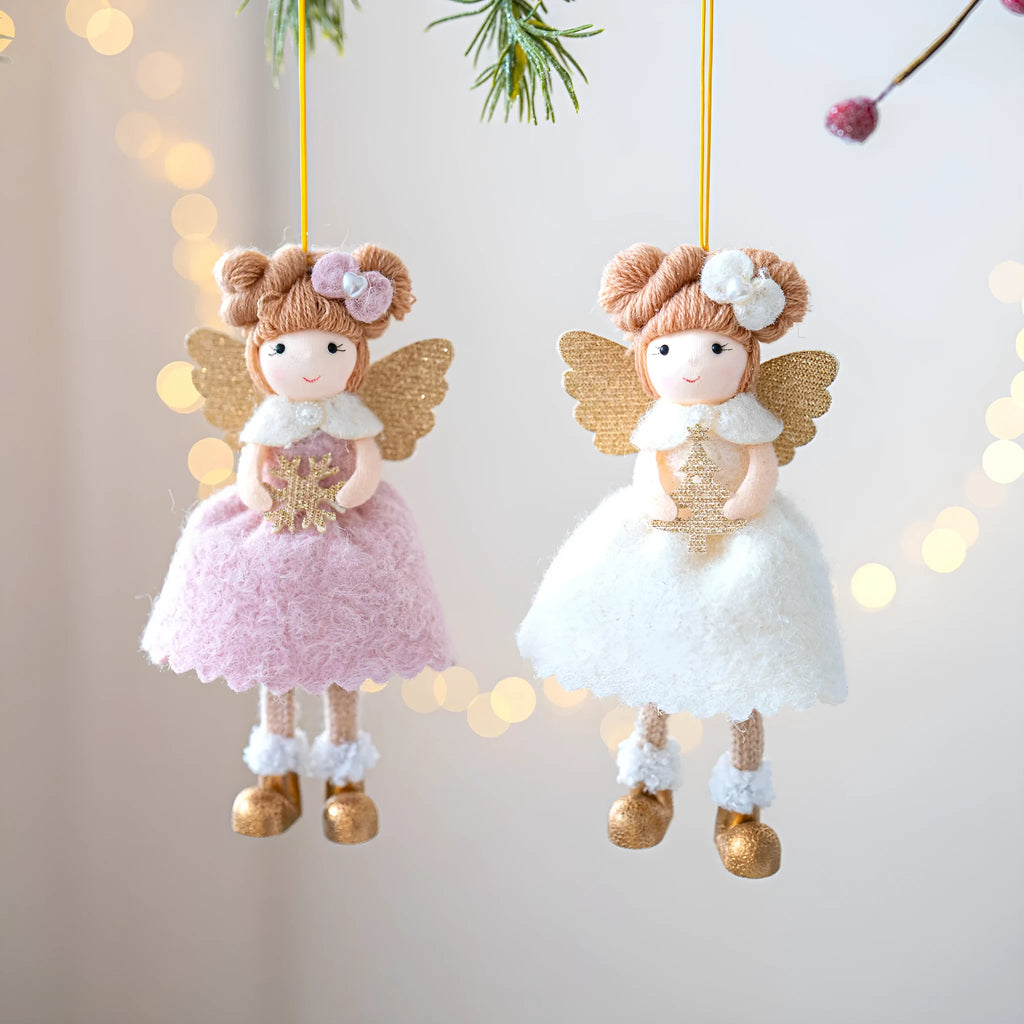 Christmas angel wings plush pendant in soft cloth material, pink and white colour options