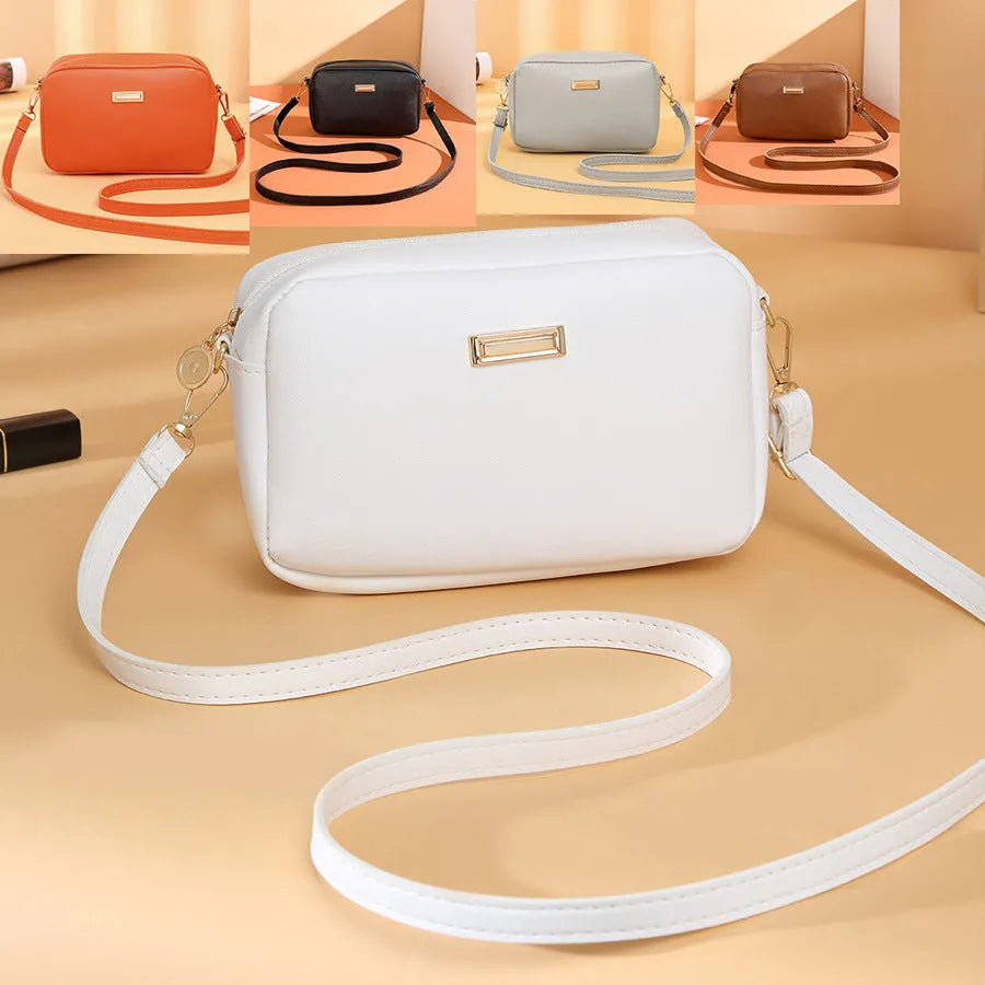 Women's solid colour PU shoulder bag with three-dimensional pocket in horizontal square shape