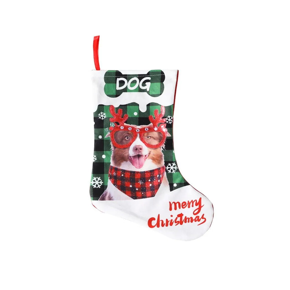 American-style Christmas decoration cloth with puppy and cat plaid designs measuring 26x36cm