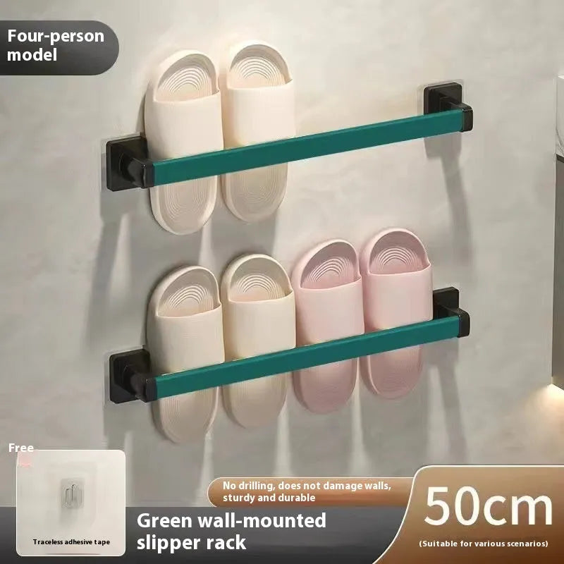 Nordic style wall mounted bathroom slipper rack with seat function in black finish