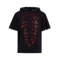 Black hooded men's T-shirt with sequenced detailing and loose fit