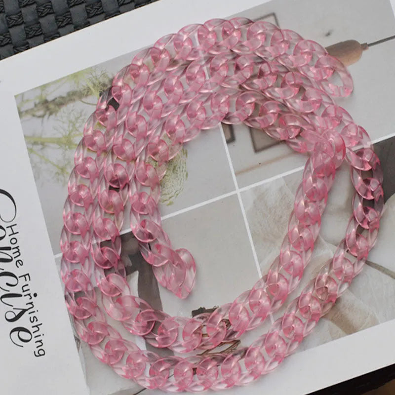 Acrylic chain bag strap with 20x30cm broken ring in black plastic for handbag shoulder attachment