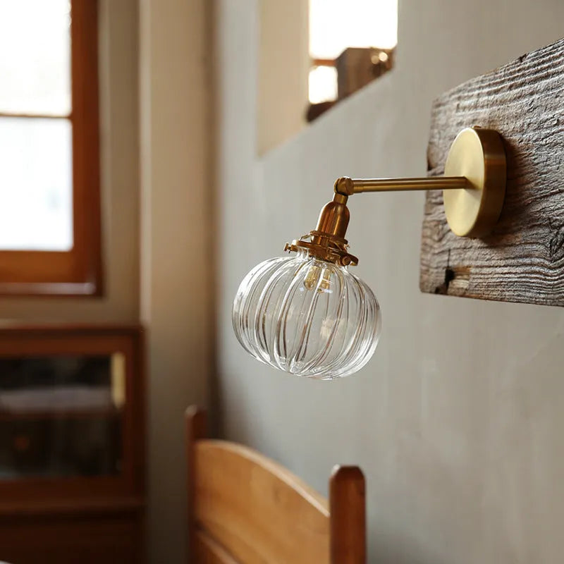 Pumpkin-shaped glass wall lamp in transparent or blue options for living room bedroom lighting