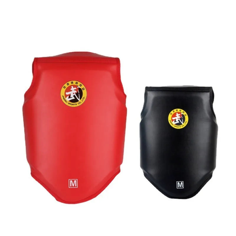 Red adult boxing helmet and one-piece chest protector set for martial arts training