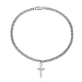 Titanium steel Cuban chain necklace in steel colour with geometric links on neutral background