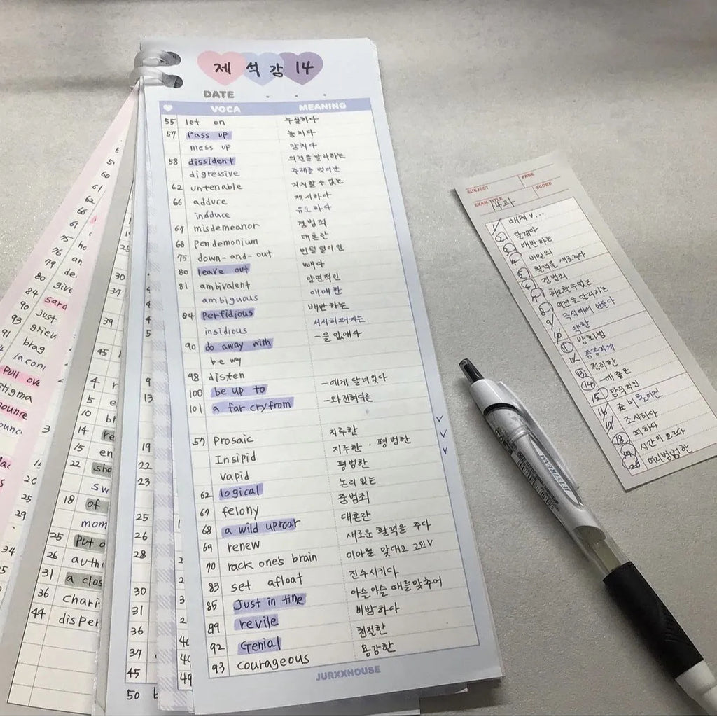 Vertical English learning notepad with double-sided printing in B5 half size