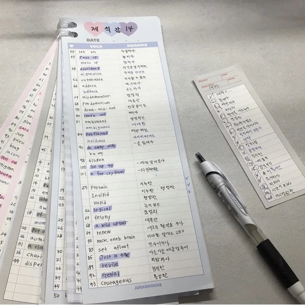 Vertical English learning notepad with double-sided printing in B5 half size