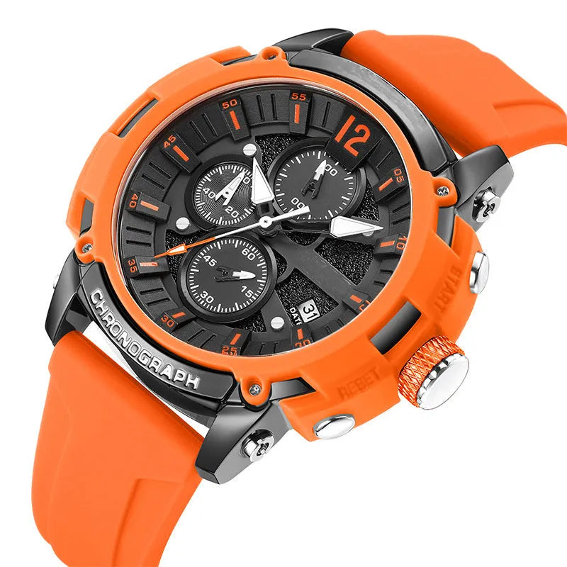 Men's multi-function digital watch with luminous display and calendar on wrist