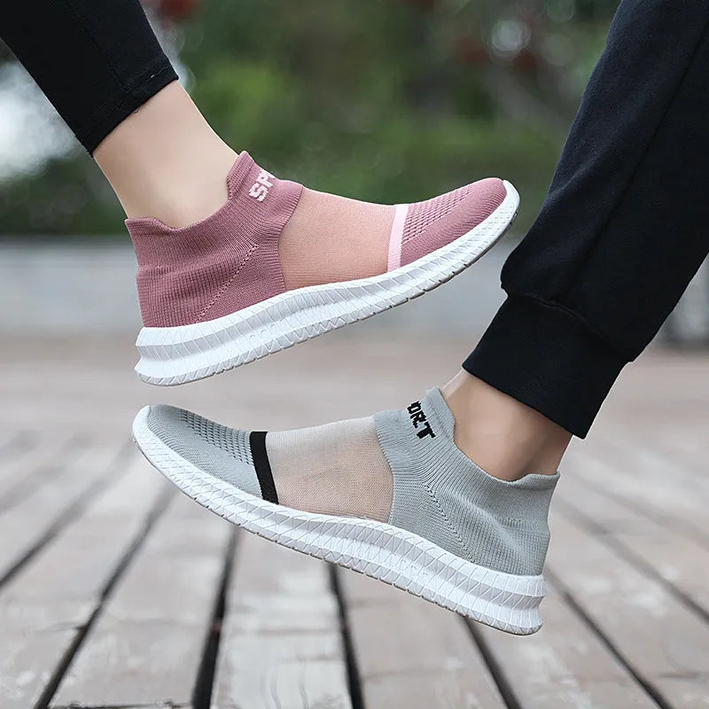 Breathable Flyknit slip-on socks shoes in khaki with MD sole and decorative tassel.