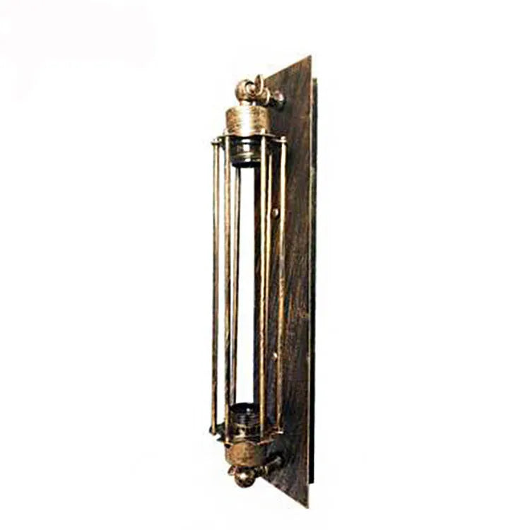 Industrial retro style iron flute wall lamp in antique finish, tall vertical design.