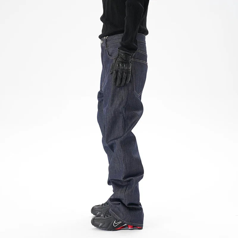Dark blue loose straight denim jeans for men