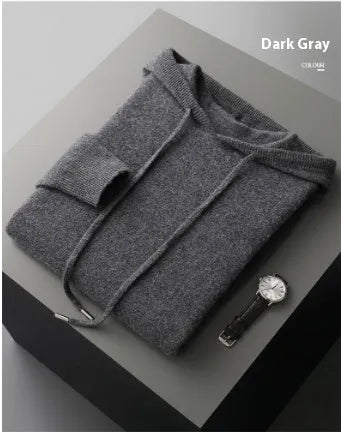 Men's dark grey cashmere hooded knitted sweatshirt with matching long pants winter leisure set