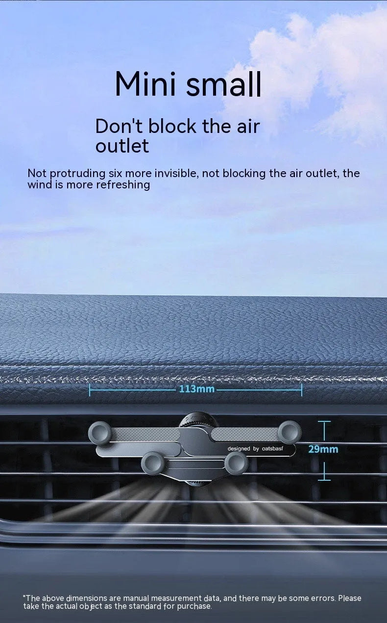 Invisible alloy car air vent mobile phone mount bracket in black colour with snap-on installation