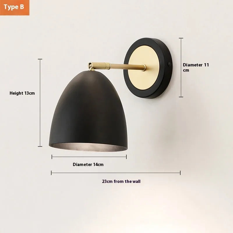 Iron Nordic wall lamp in one of four style variations for bedroom or living room