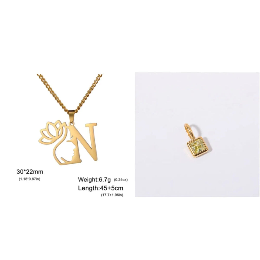 Stainless steel cross chain necklace with electroplated gold finish and alphabet pendant