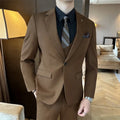 Men's slim fit business formal jacket in chemical fibre blended fabric available in dark green, brown, and camel colours