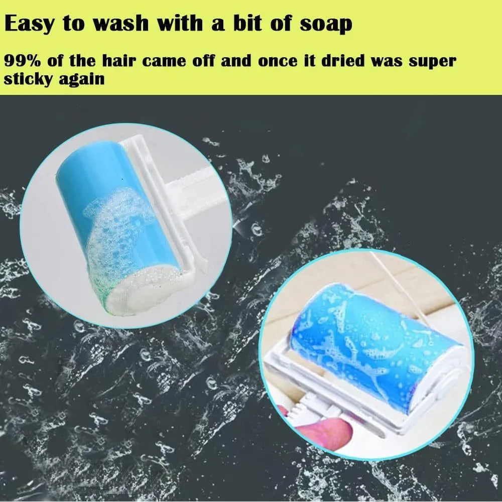 Blue washable reusable lint roller with cover for removing pet hair from clothes