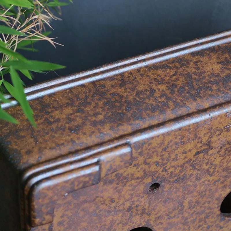 Rectangular purple sand bonsai pot with firewood burning finish, shown in large and small size options.
