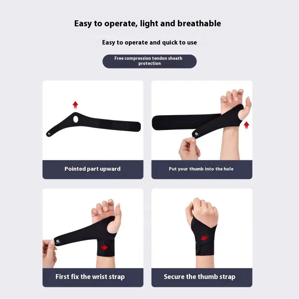 Adjustable athletic wristguard for sports support, shown in black colour with hook-and-loop fastening.
