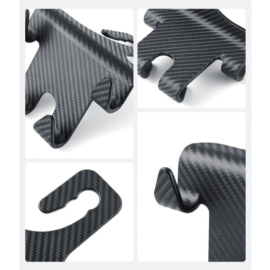 Black car multifunction hook bracket with integrated phone holder for rear seat storage organisation