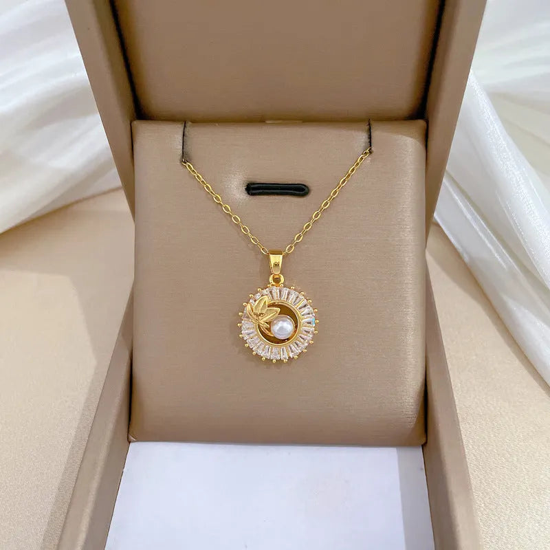 Personalised square full diamond leaf design jewellery set with necklace, earrings, and ring in titanium steel and gold-plated copper