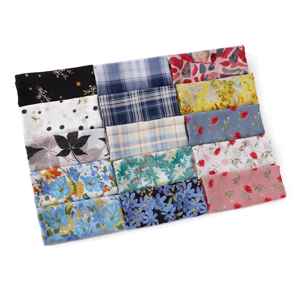 Printed polyester chiffon scarf with plaid maple leaf pattern in 70x175cm size