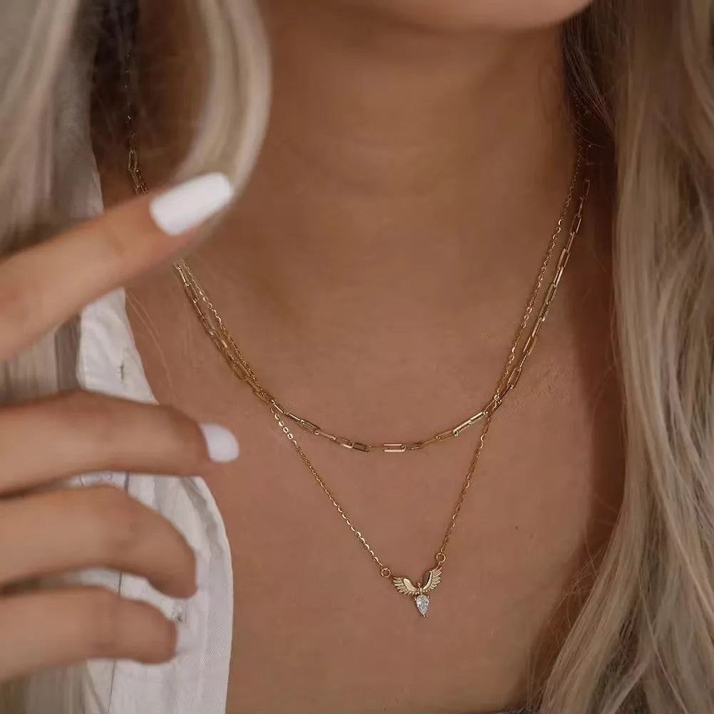 Women's eagle pendant necklace in 925 silver with adjustable 41-50cm chain in white gold or yellow gold finish