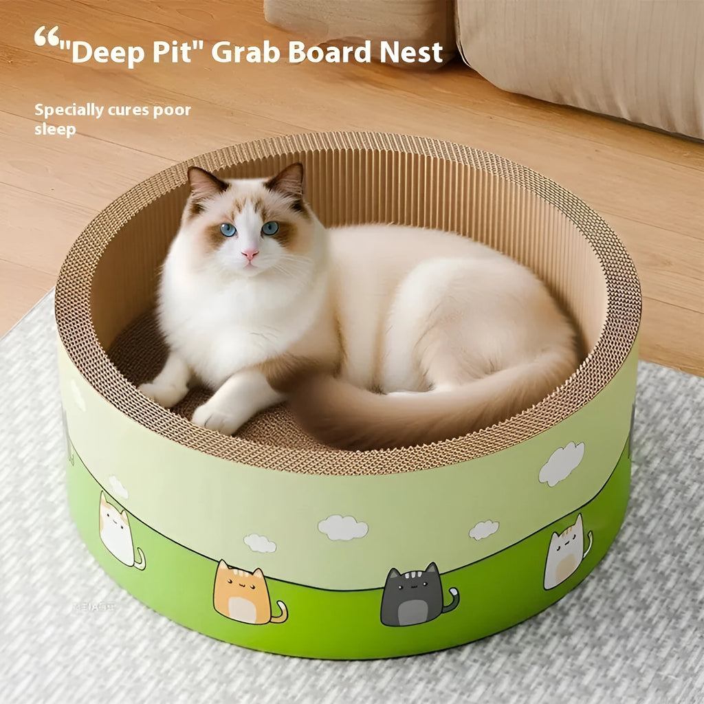 Large corrugated paper cat scratch board with deepening round pit design in 45cm or 50cm size