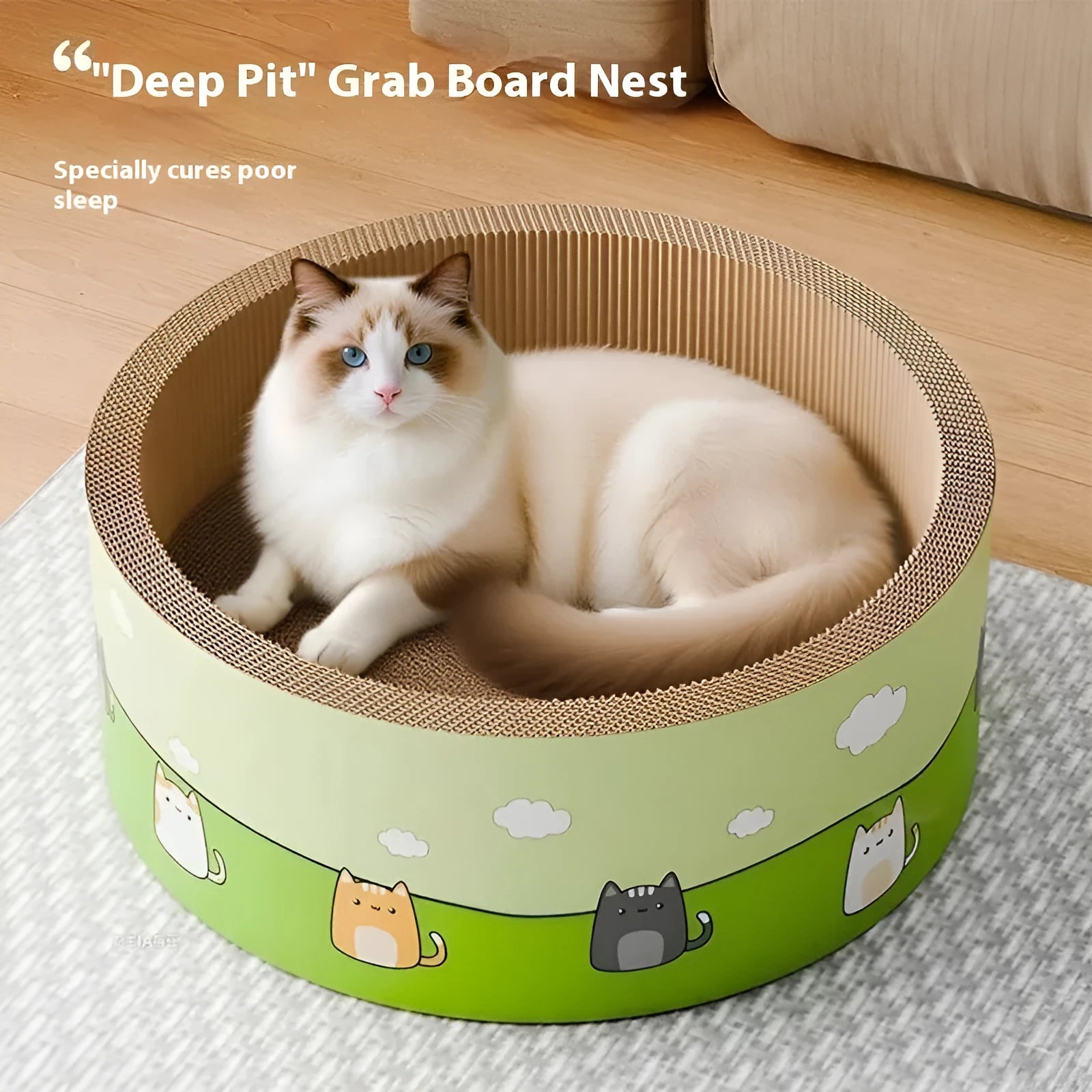 Large corrugated paper cat scratch board with deepening round pit design in 45cm or 50cm size