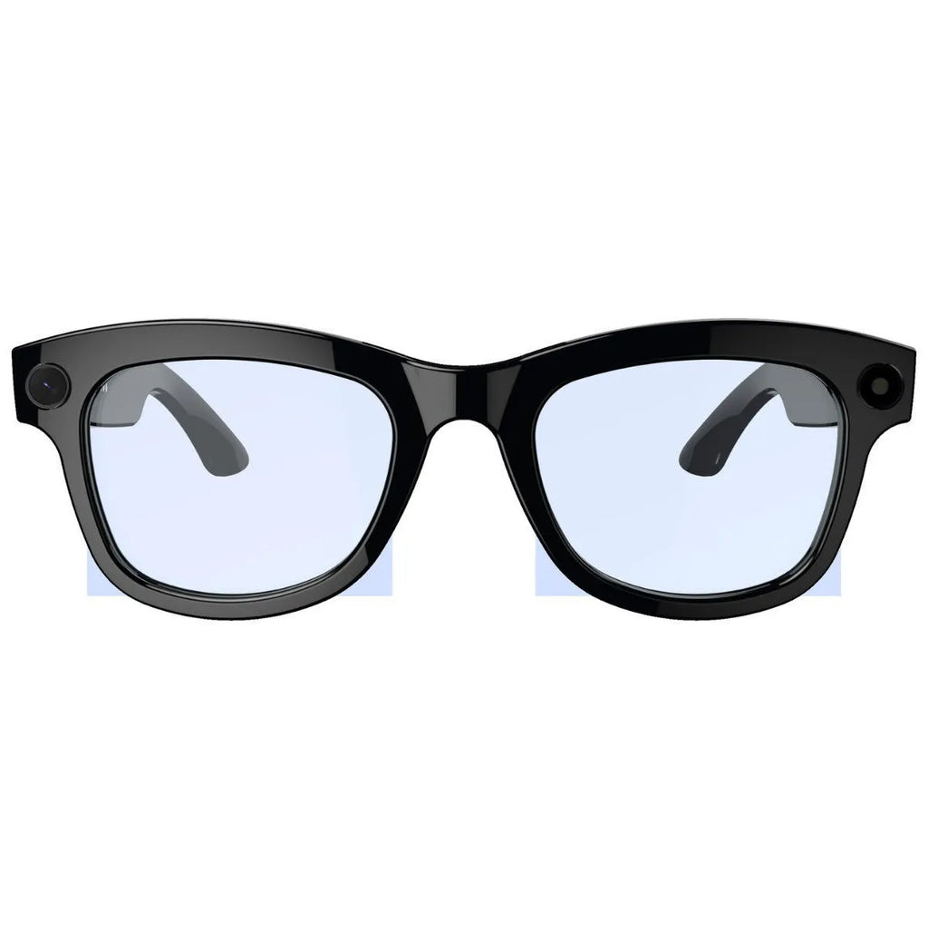 M01 AI translation video glasses with black and transparent lens options showing head-mounted design