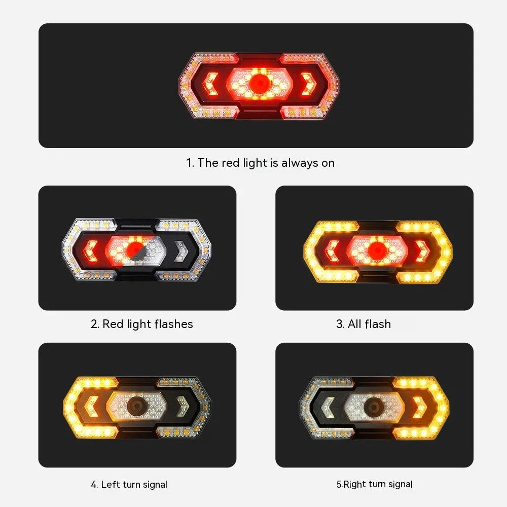 Black wireless remote control vehicle taillight with USB charging port and LED illumination
