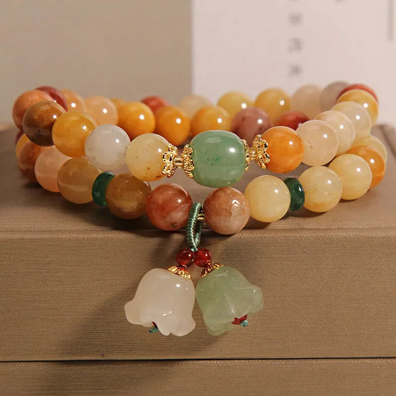 Natural jade multi-layer women's bracelet with orchid pendant in layered design